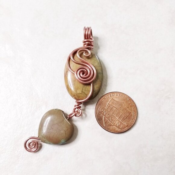 Mother's Day Gift! Wire Wrapped Jasper Heart Pendant in Soothing Fall Colors! - Picture 5 of 7